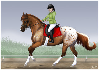 Картинка рисованное животные +лошади всадник лошадь
