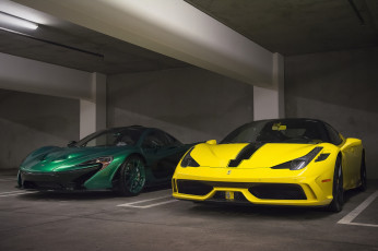 Картинка mclaren+p1+and+ferrari+458+speciale автомобили выставки+и+уличные+фото спорткар