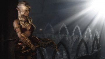 Картинка 3д+графика эльфы+ elves арбалет блондинка фон взгляд эльфийка