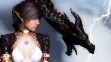 Картинка 3д+графика эльфы+ elves дракон фон взгляд эльфийка