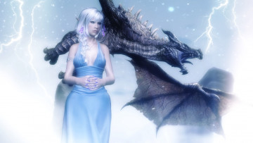 Картинка 3д+графика эльфы+ elves эльфийка взгляд фон блондинка дракон