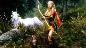 Картинка 3д+графика эльфы+ elves эльфийка взгляд фон лук природа единорог