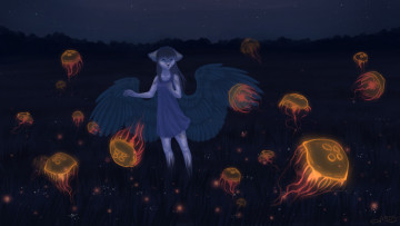 Картинка рисованное животные +сказочные +мифические ангел медузы фон собака