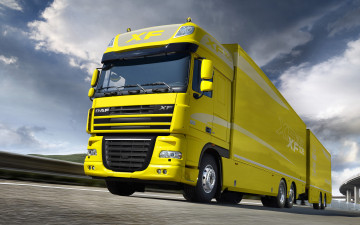Картинка автомобили daf иксэф даф yellow truck 105 xf жёлтый грузовик прицеп