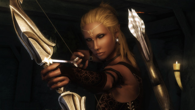 Обои картинки фото 3д графика, эльфы , elves, лук, фон, взгляд, эльфийка