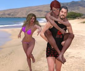 Картинка 3д+графика люди+ people пляж парень фон взгляд девушки