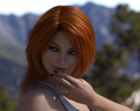 Картинка 3д+графика люди+ people девушка рыжая фон взгляд