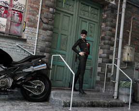 Картинка 3д+графика люди+ people фон взгляд девушка мотоцикл