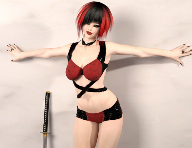 Обои картинки фото 3д графика, люди , people, рыжая, фон, взгляд, девушка