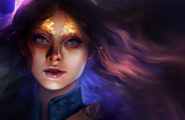 Обои картинки фото фэнтези, девушки, волосы, девушка, фантастика, арт, взгляд, глаза