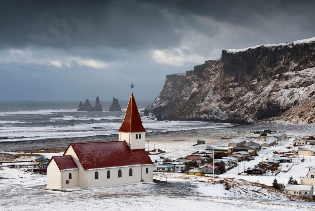 Обои картинки фото города, - католические соборы,  костелы,  аббатства, ocean, church, iceland
