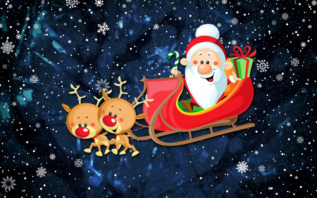 Обои картинки фото праздничные, векторная графика , новый год, праздник, олень, снег, зима, минимализм, рождество, санта, снежинки, клаус, настроение, новый, год
