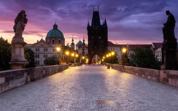 Картинка города прага+ чехия мост башня памятники