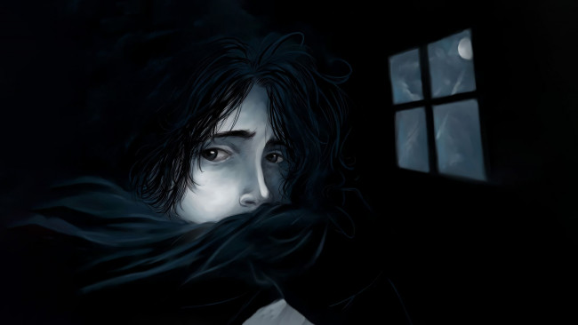 Обои картинки фото 313878, рисованное, люди, юноша, окно