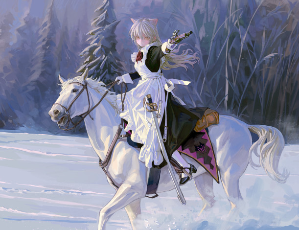 Обои картинки фото аниме, животные,  существа, девушка