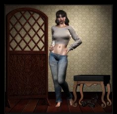 Картинка 3д графика people люди стул девушка