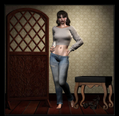 Обои картинки фото 3д, графика, people, люди, стул, девушка