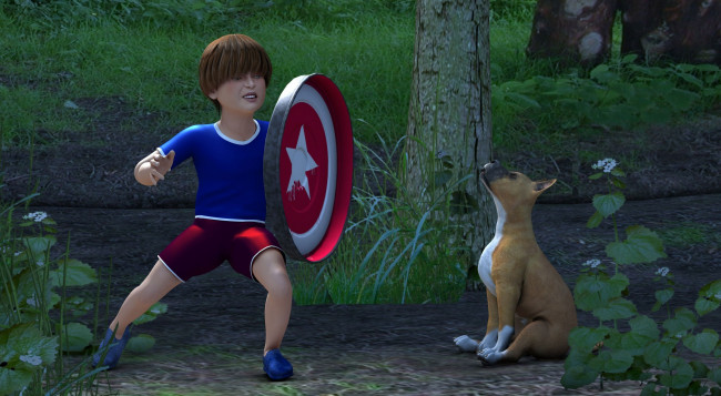 Обои картинки фото 3д, графика, people, люди, мальчик, собака