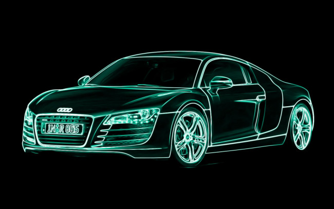 Обои картинки фото audi, r8, автомобили, 3д, черный, зеленый, неон