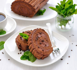 обоя еда, пирожные, кексы, печенье, рулет, мята, вилка