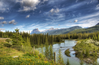 Картинка vermillion river and castle mountain kootenay national park canada природа реки озера лес горы река