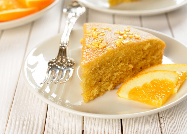 Обои картинки фото еда, пироги, пирог, апельсины, вилка