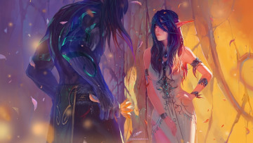 Картинка фэнтези эльфы цветок парень девушка симпатия