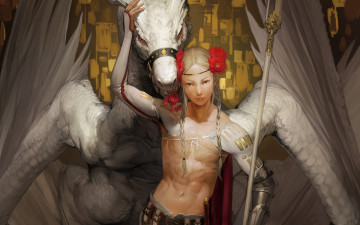 Картинка фэнтези драконы дракон парень привязанность доверие блондин