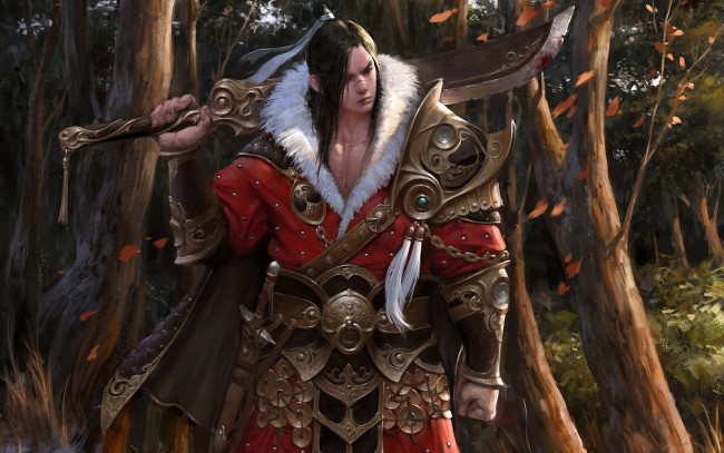 Обои картинки фото фэнтези, люди, доспехи, парень, меч