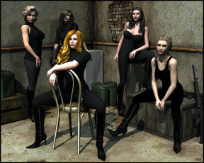 Картинка 3д+графика люди+ people девушки фон оружие стул взгляд