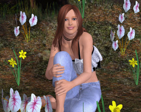 Картинка 3д+графика люди+ people девушка цветы фон взгляд