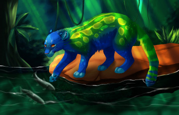 Картинка рисованное животные +сказочные +мифические вода камень леопард