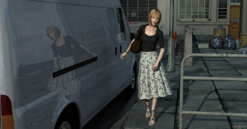 Картинка 3д+графика люди+ people фон взгляд девушка улица