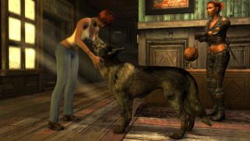 Картинка 3д+графика люди+ people собака фон взгляд девушки