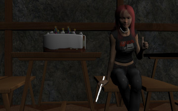 Картинка 3д+графика люди+ people торт взгляд фон рыжая девушка