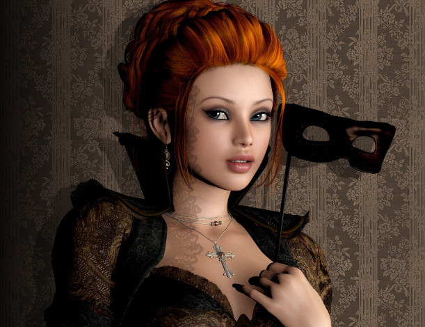 Обои картинки фото 3д графика, портрет , portraits, рыжая, фон, взгляд, девушка