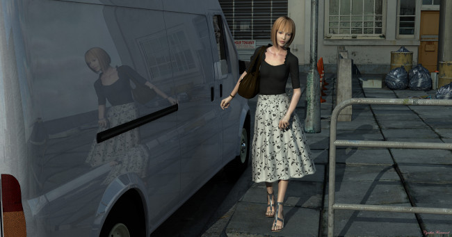 Обои картинки фото 3д графика, люди , people, фон, взгляд, девушка, улица