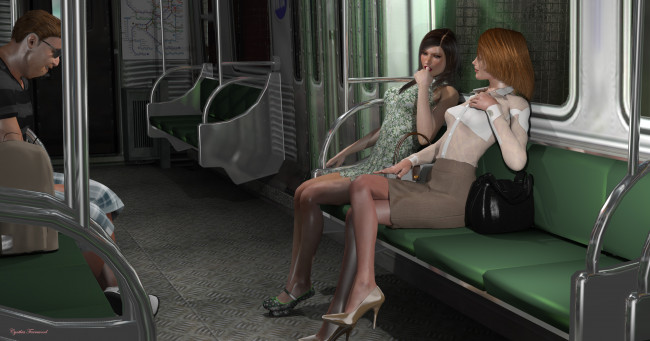 Обои картинки фото 3д графика, люди , people, взгляд, девушки, метро, фон, мужчина