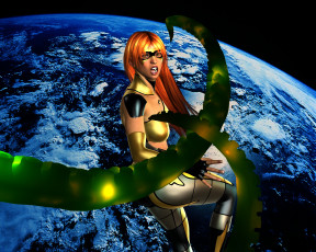 Картинка 3д+графика фантазия+ fantasy девушка взгляд фон космос планета