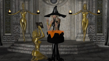 Картинка 3д+графика фантазия+ fantasy факелы фон взгляд девушка