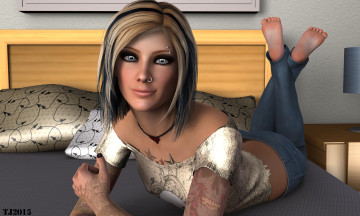 Картинка 3д+графика люди+ people девушка взгляд фон кровать