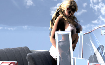 Картинка 3д+графика люди+ people автомобиль фон взгляд девушка