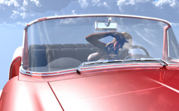 обоя 3д графика, люди , people, девушка, автомобиль, фон, взгляд