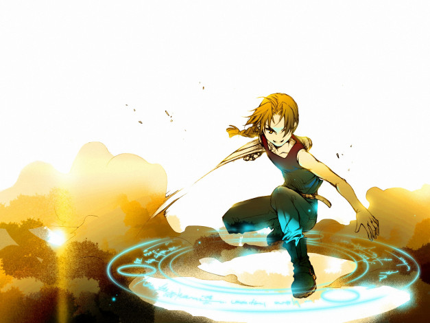 Обои картинки фото аниме, fullmetal alchemist, edward, ученый, эдвард, алхимия, круг, elric, парень, протез, алхимик