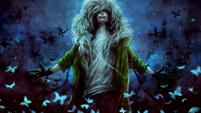 Обои картинки фото фэнтези, люди, арт, мех, парень, капюшон