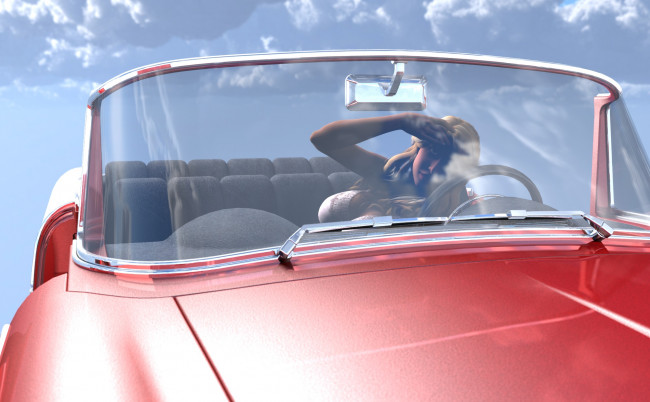 Обои картинки фото 3д графика, люди , people, девушка, автомобиль, фон, взгляд