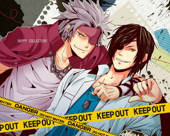 Обои картинки фото аниме, sengoku basara, цепь, masamune, date, парни, жетон, motochika, chosokabe, ухмылка, жест, sengoku, basara, эпоха, смут