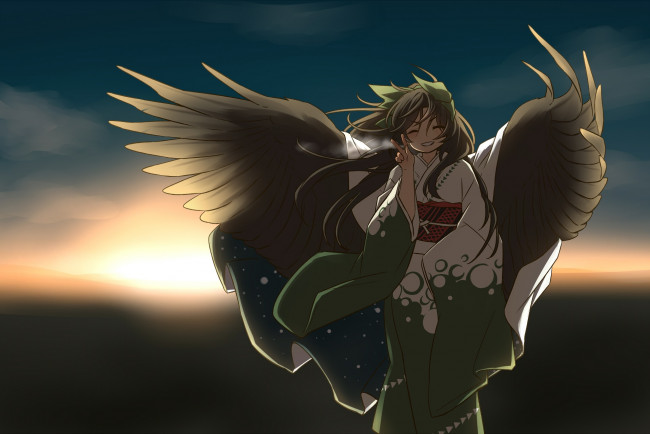 Обои картинки фото аниме, touhou, фон, взгляд, девушка