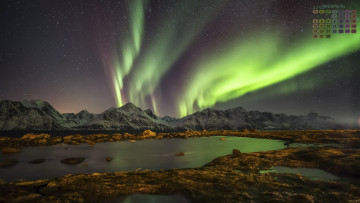 Картинка календари природа сияние водоем гора 2018