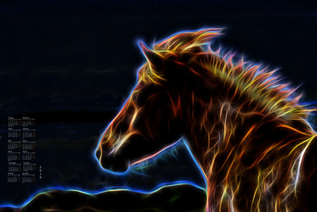 Обои картинки фото календари, компьютерный дизайн, лошадь, 2018